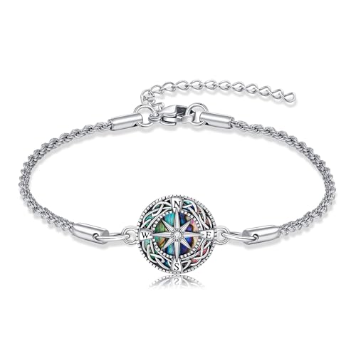 Tree of Life/Compass Bracelet 925 Sterling Silver Jewelry With Abalone Compass Gift for Women Men