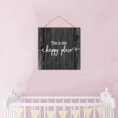 Letrero de madera This Is Our Happy Place para decoración de pared rústica 7