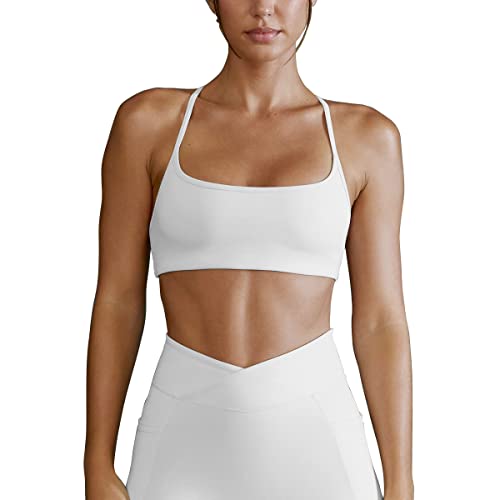 Meivso Women's Sexy Crisscross Back Sports Bra Low Impact Spaghetti Strap Yoga Workout Bras White, S #TOP1