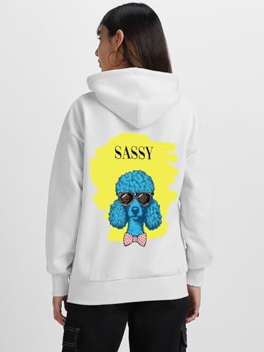 Image of JUNEBERRY Cotton Fleece Regular Fit Hooded Sweatshirt Lastest Back Graphic Printed Winter Hoodies for Women (Available in Colors: Black, SOYA Bean, Orange, Marshmellow, White & Lilac)
