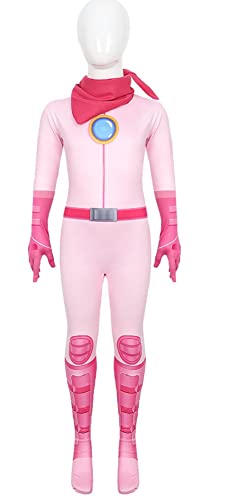 Princess Peach Cosplay Dress Jumpsuit Pink Costume Bodysuit Halloween Uniform For Womens And Kids (Pink, 150) #TOP1