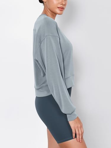 Image of ODODOS Modal Soft Long Sleeve Cropped Sweatshirts for Women Oversized Crew Neck Pullover Crop Top