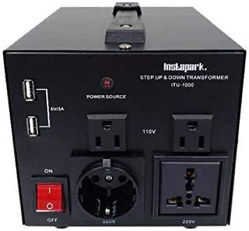 Instapark ITU-1000 Series Heavy-Duty AC 110/220V Step Up/Down Voltage Transformer/Converter with US Standard, Universal, German/French Schuko AC Outlets - 1,000 Watt