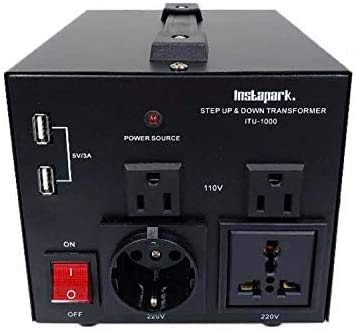 Instapark ITU-1000 Series Heavy-Duty AC 110/220V Step Up/Down Voltage Transformer/Converter with US Standard, Universal, German/French Schuko AC Outlets - 1,000 Watt