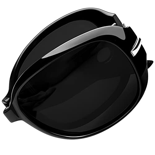 Folding Oversize Jackie Polarized Sunglasses Womens Trendy UV Protection Big Large Ladies Shades Dark Black Lens Foldable Sun Glasses for Driving Travelling with Case