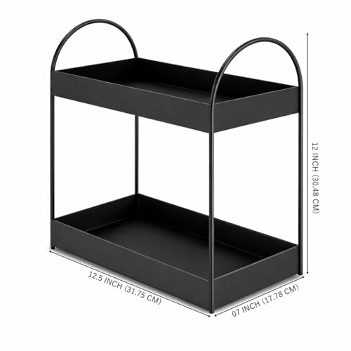 Image of Homeor 2-Tier Metal Countertop Organizer | Heavy Duty Standing Rack for Kitchen Spice Storage & Bathroom Vanity | Multi-Purpose Shelf For Kitchen, Cosmetic & Toiletry Display Shelf, Black