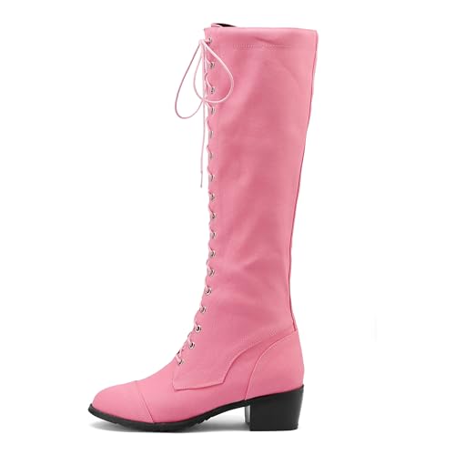 BEAUPAS Women's Knee High Combat Boots Lace Up Low Heel Military Tall Boots4