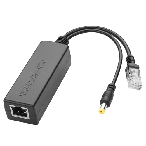 YACSEJAO POE 48V a DC 12V/2A Convertidor Power Over Ethernet | Divisor Gigabit PoE, RJ45 a enchufe 5.5mm×2.1mm, para cámaras de seguridad, AP inalámbricos, routers