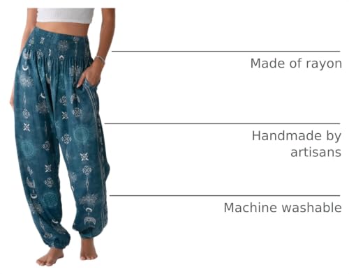 Image of Lotus and Luna Women's Harem Pants Thai Pants for Beach & Lounge High Waisted Flowy Boho Pants Genie Pants Yoga Pants