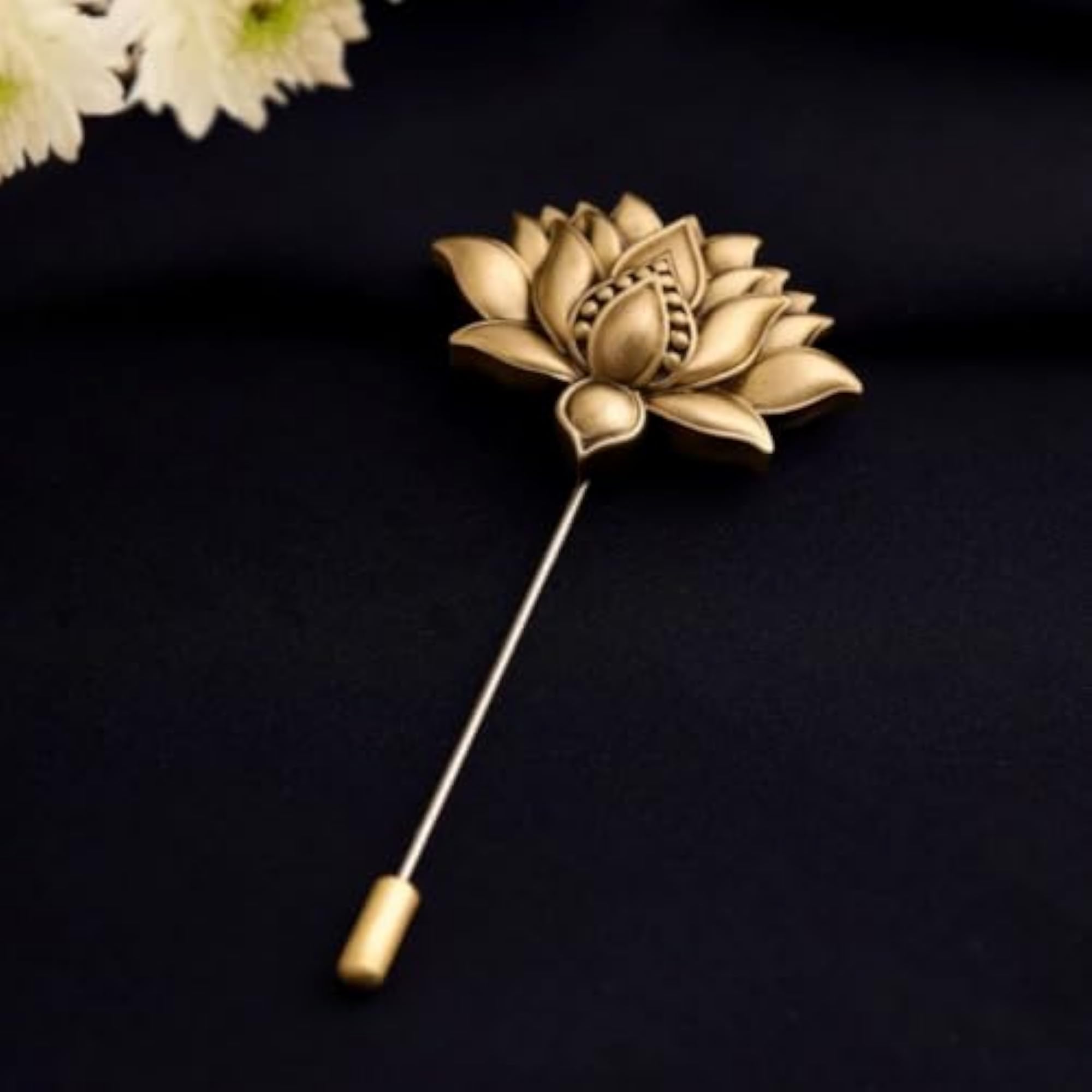 Antique Gold Brass Divine Lotus Lapel Pin