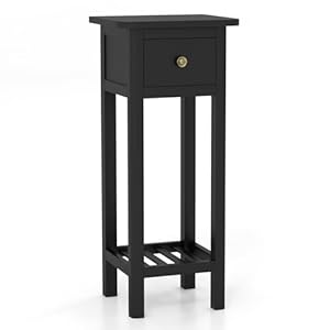 Tangkula Narrow Side Table Small End Table for Small Spaces Farmhouse Acacia Wood Slim Sofa Table Thin Nightstand wDrawer Open Shelf No Assembly Required 135 x 115 x 315 Inch