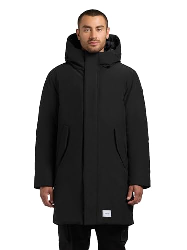 khujo Herren warmer Parka langer Wintermantel mit verstellbarer Kapuze und magnetischen Verschlüssen Fogg Black Gr. S