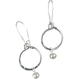 Handmade Lightweight Womens Aluminum and Pearl Silvertone Earrings Beads by Bettina