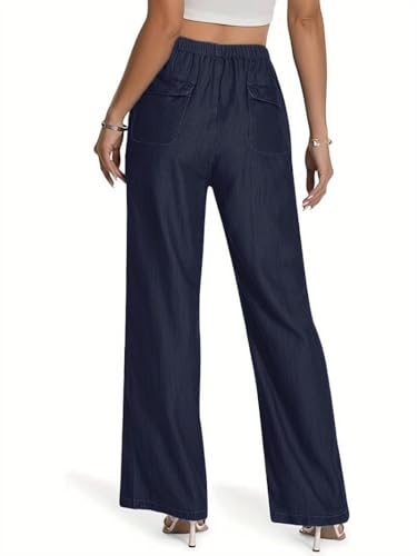 Image of TOPLOT Woman's Wide Leg Drawstring Trousers with Elastic Waist | Relaxed Fit Casual Pants with Pockets | Comfortable Everyday Wear for Travel and Office Wear (5251)