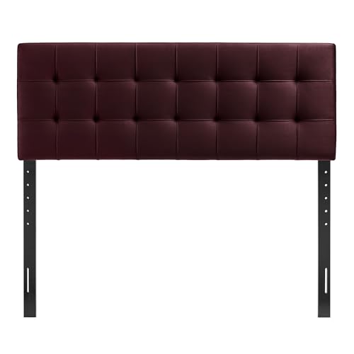 Image of Modway Lily Performance Velvet King Size Headboard with Biscuit Tufting in Mulberry - Stain-Resistant Upholstery with Padded Design and 5 Height-Adjustable Mounts