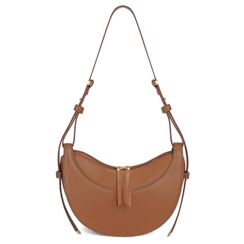 GEMIU Small Brown Saddle Purse Grain Faux Leather Adjustable Womens Sharon Crossbody Bag Saddle Bag for Daily Use