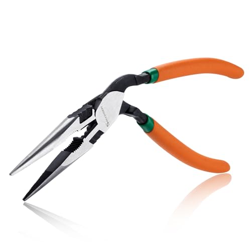 SPEEDWOX High Leverage Long Nose Pliers Pistol Grip Pliers High Leverage Pistol Grip Professional Tool Wire Cutters Reduce Effort by 35% Offset Angled Head Offers Increased Access and Leverage