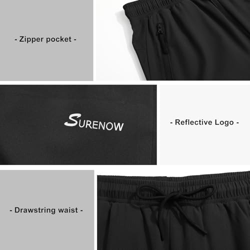 Surenow Men's Athletic Pants Elastic Waist Quick-Dry Lightweight Pants Workout Outdoor Sweatpants with Zipper Pockets3