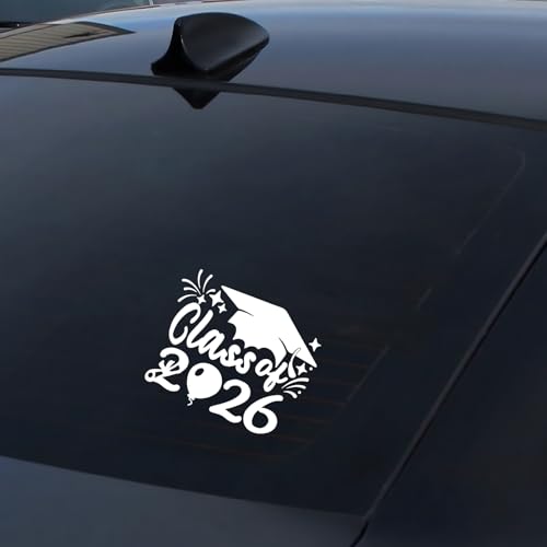 Image of 2x Class of 2026 Car Sticker & Graduation Hat Sticker Removable Graduate Decal Car Stick 8 inchx 7.1 inch Waterproof Vinyl Decals Arts & Crafts for Graduation Party Decorations (White)