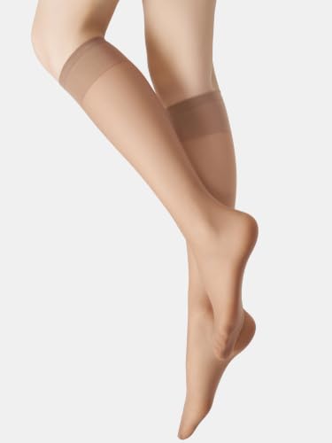 Image of leg elegant Sheer Knee High Stockings for Women, 6 Pairs Knee High Transparent Toes Nylons Pantyhose for Women