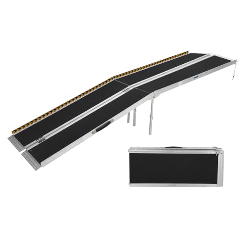 10 FT Portable Wheelchair Ramp for Home Step Aluminum Handicap Ramp with Support Legs Non-Skid Surface and Reflective Strips Weight Capacity 600 LBS