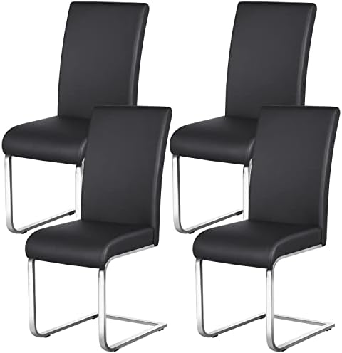 Yaheetech 4pcs Stylish Dining Chairs Faux Leather with High Back and Metal Chrome Legs Kitchen Dining Room Furniture Black