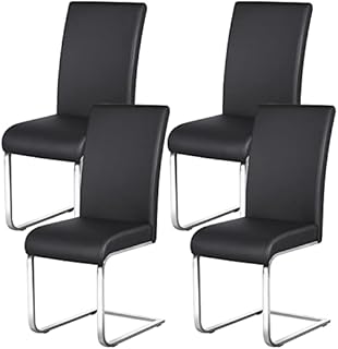 Yaheetech 4pcs Stylish Dining Chairs Faux Leather with High Back and Metal Chrome Legs Kitchen Dining Room Furniture Black