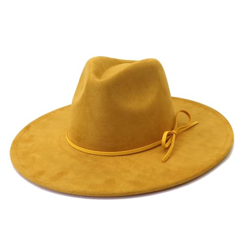 Image of Fedora Hats for Women Man with Big Wide Brim Classic Suede Panama Hat Western Outdoor hat