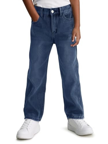 Haloumoning Boys Jeans Kids Fashion Fleece Lined Elastic Waist Denim Pants with Pockets 5-14 Years