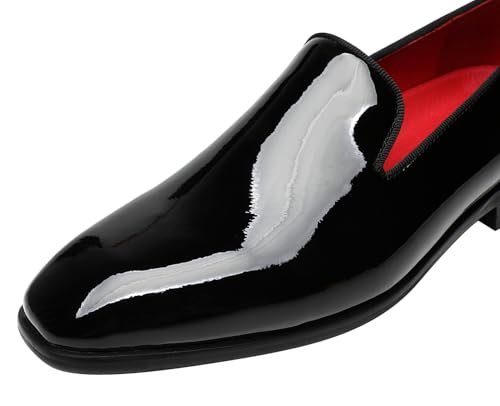 ELANROMAN Men's Patent Leather Loafers Wedding Party Prom Shoes4