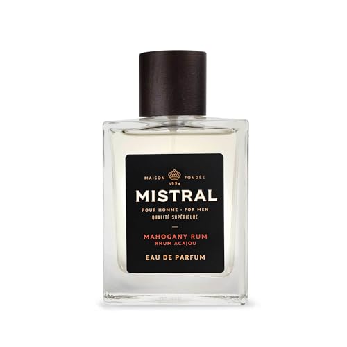 Mistral Men’s Cologne – Mahogany Rum Eau de Parfum | Warm, Spicy & Earthy Masculine Fragrance with Patchouli, Amber & Cedarwood | Cruelty-Free & Long-Lasting Perfume for Men, Made in France - 3.4 Oz