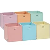 SONGMICS Storage Cubes, Set of 6 Foldable Storage Boxes, 13 x 13 x 13 Inches, Closet Organizers for Shelf, Rainbow Storage Bins, Colorful Fabric Bins for Bedroom, Living Room URFB233X01
