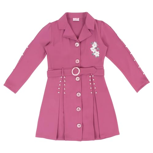 Image of Cutecumber Girls Georgette Long Blazer Look Pleated Full Sleeve Winter Dress with a Detachable Belt.CC7615D-PURPLE-16