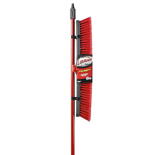 Libman Commercial 805 Multi-Surface Push Broom, 64\" Length, 24\" Width, Black/Red (Pack of 4)