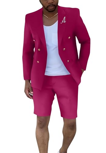 Shorts Suits for Men 2 Piece Slim Fit Double Breasted Tuxedo Peak Lapel Casual Summer Suit for Groom Men Prom Dinner Party