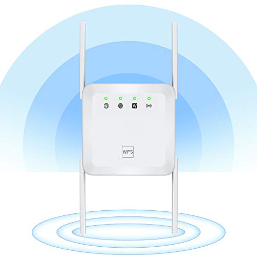 1200Mbps WiFi Extender Signal Booster for Home - Wireless Booster 2.4G and 5G Dual Band WiFi Extender 4 Antennas 360 °Full Coverage and Long Range WiFi Booster Repeater (White)