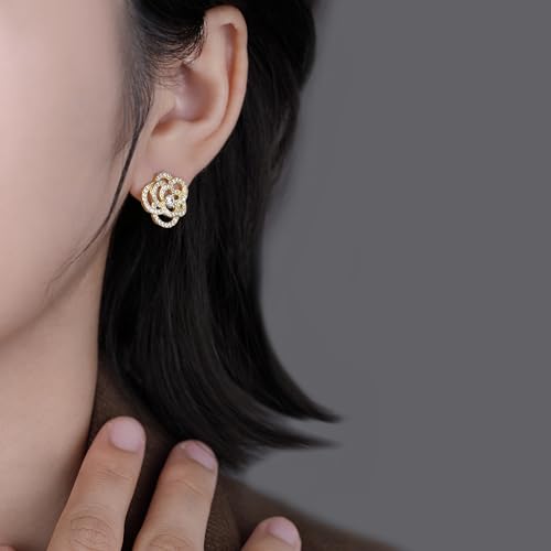 SLUYNZ Solid 925 Sterling Silver CZ Flower Wedding Earrings Stud for Women Teens 1.5CM Camellia Flower Stud Earrings Bridal3