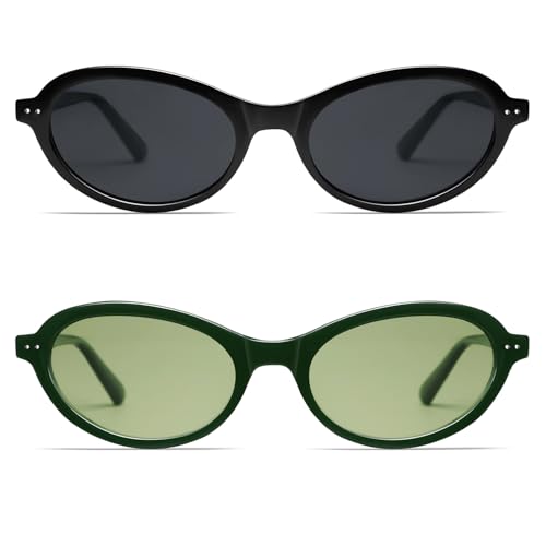 Image of VANLINKER Trendy Oval Polarized Sunglasses for Women Men Small 90s Style Retro Cat Eye Frame Narrow Sleek Design VL9847