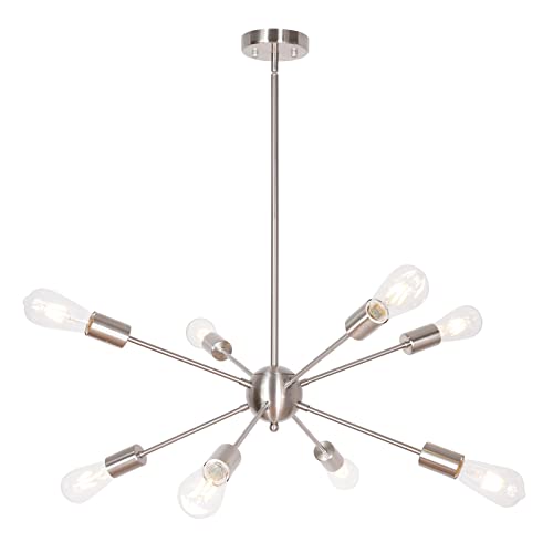 Plafonnier moderne à suspendre style lustre 8 branches pour salon contemporain lumineux