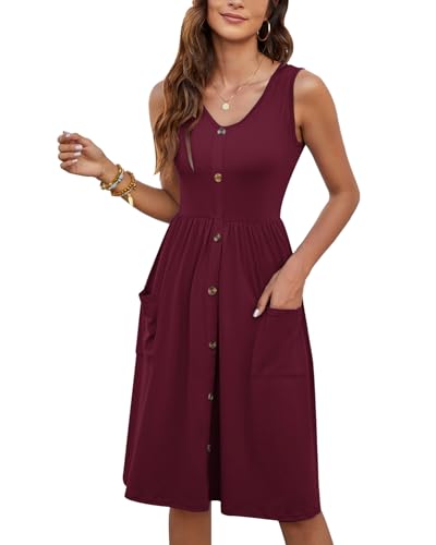 Image of MOLERANI Women Summer Dresses Sleeveless Casual Loose Swing Button Down Midi Dress with Pockets