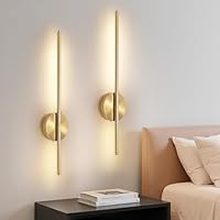 Dehobo Rechargeable Wall Sconce Lights, Battery Operated Wall Lights 3 Color Temperature, Gold Wall Lights Dimmable Wireless with Remote Control Golden 60CM for Living Room Bedroom Hallway, 2 Pack