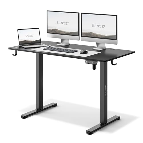 SENSE7 Escritorio Ajustable en Altura eléctrico NOJO, Escritorio de pie 120x60, Mesa de PC con Memoria, Escritorio de pie con Bandeja para Cables, con Ganchos, Ajuste de Altura silencioso, Black
