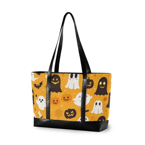 Cartoon Ghosts Pumpkin Skeletons Bats Orange Web Large Capacity women work tote bag with zipper briefcase for Travel Essentials Beach Gifts Birthday Gifts for Women with bolsos
