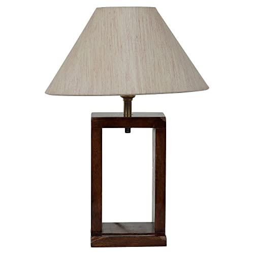 Image of tu casa Handcrafted Mango Wood Table Lamp with Pleated Off-White Cotton Fabric Shade | Elegant Bedside Night Lamp for Bedroom & Living Room