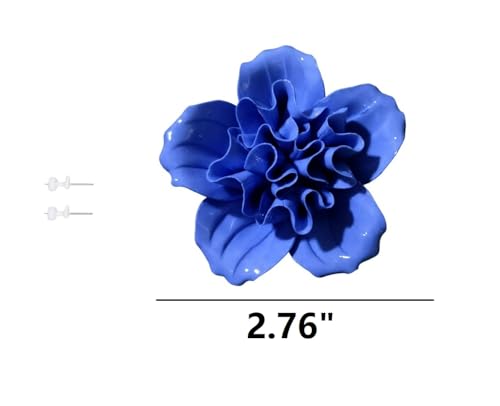 Image of Ceramic Flower Wall Art Decor, Artificial Flower Wall Sculpture,Handmade Ceramic Flowers for Home,Hallway,Living Room, Kitchen,Bathroom (Royal Blue,Azalea, 2.76 inch)