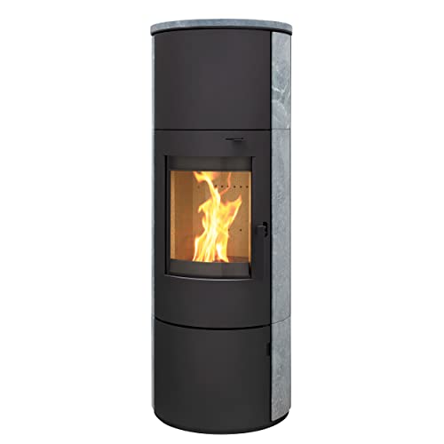 Kaminofen München XL Stahl schwarz Speckstein 7kw Speicherofen mit Steinverkleidung...