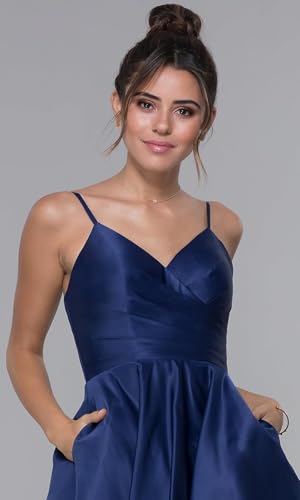 Fu Jiang Women's Short Homecoming Dresses for Teens with Pockets V Neck Pleated Satin Prom Cocktail Gowns3