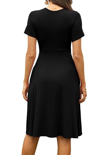 Actcat V-Ausschnitt Kleid Kurzarm Casual Kleider Sommerkleid mit Taschen – Ansicht 4