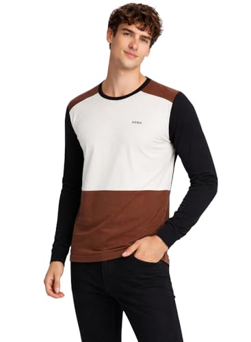 Image of ADRO Men's Full Sleeve T-Shirt Navy Grey Colorblock | Cotton Round Neck Casual Tshirt | Regular Fit Stylish T Shirt