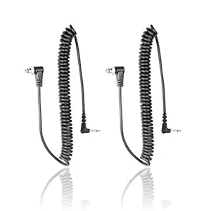 Foto&Tech 2 PCS 3.5 mm to Male Flash PC Sync Cable 14-Inch Coiled Cord with Screw Lock Suitable for Nikon, Canon, and Most DSLR Cameras Pocketwizard Miniphone PC1 with Foto&Tech Velvet Bag